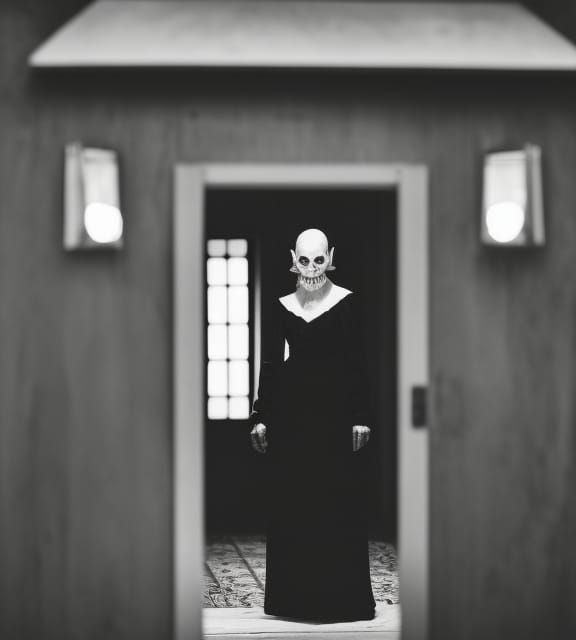 Beautiful Woman In Doorway Greyscale Old Face Scary Nosferatu