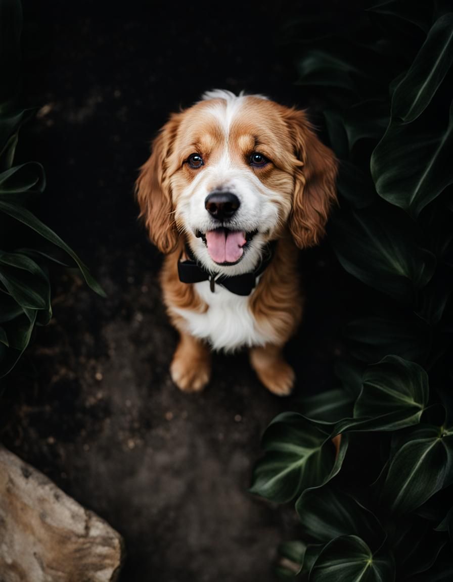 Dog Portrait Surrounded by Gorgeous Plants