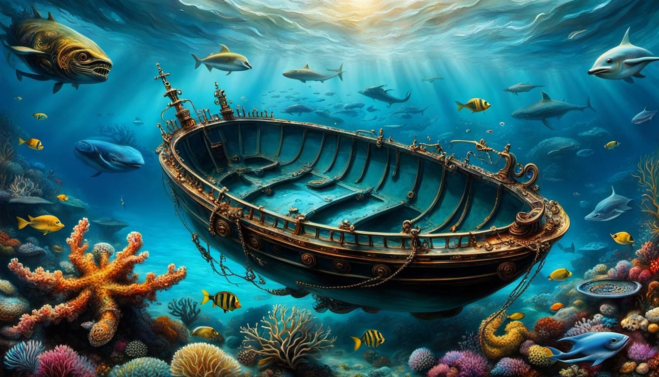 Intriguing creation that (depict sunken vessels:3) lying sil...