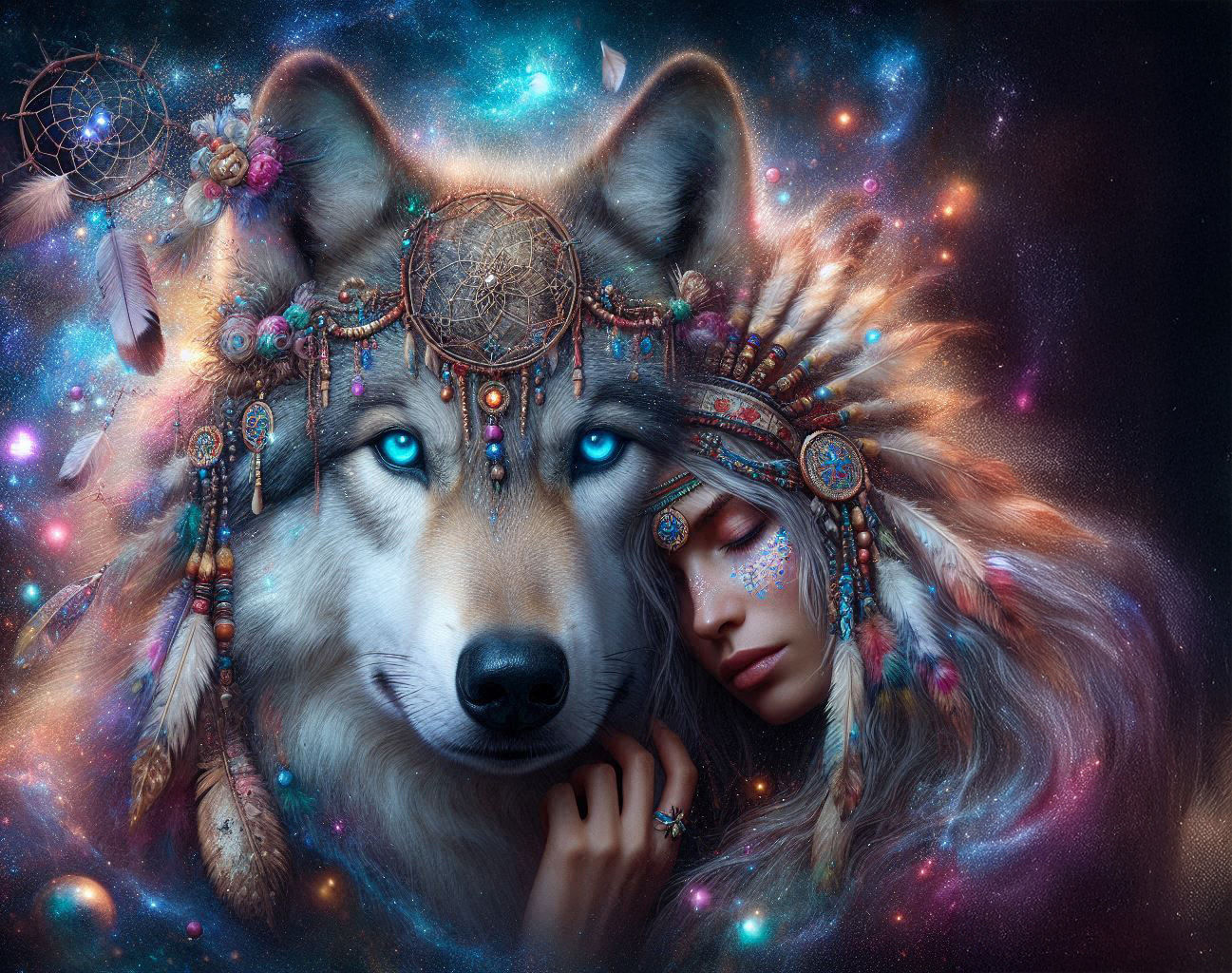 Spirit Wolf & American Indian: Tribal kins together