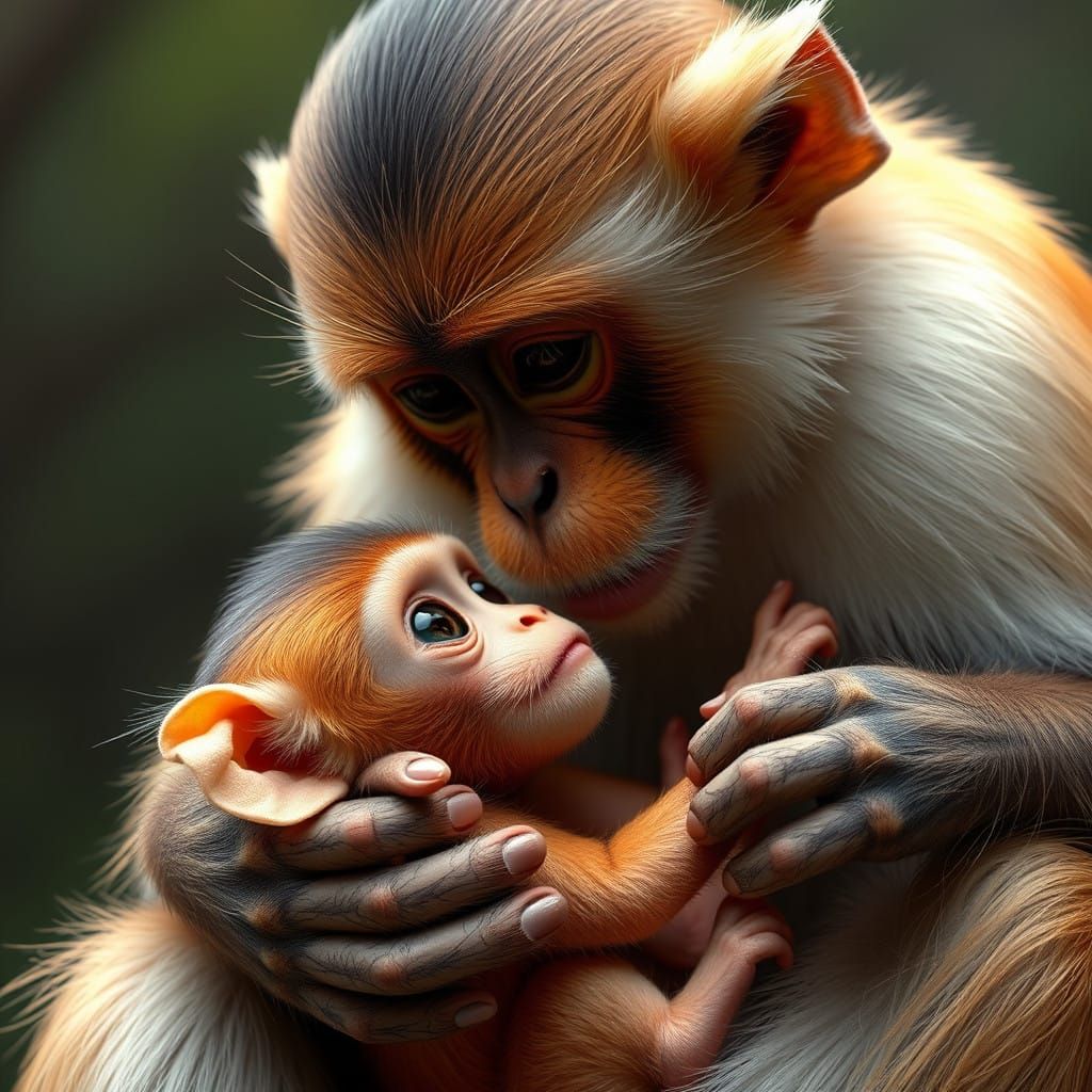 A mother monkey is cleaning the head of her cute baby monkey by killing lice and it shoud not feel disgusting ...  by @ChotiCheeti