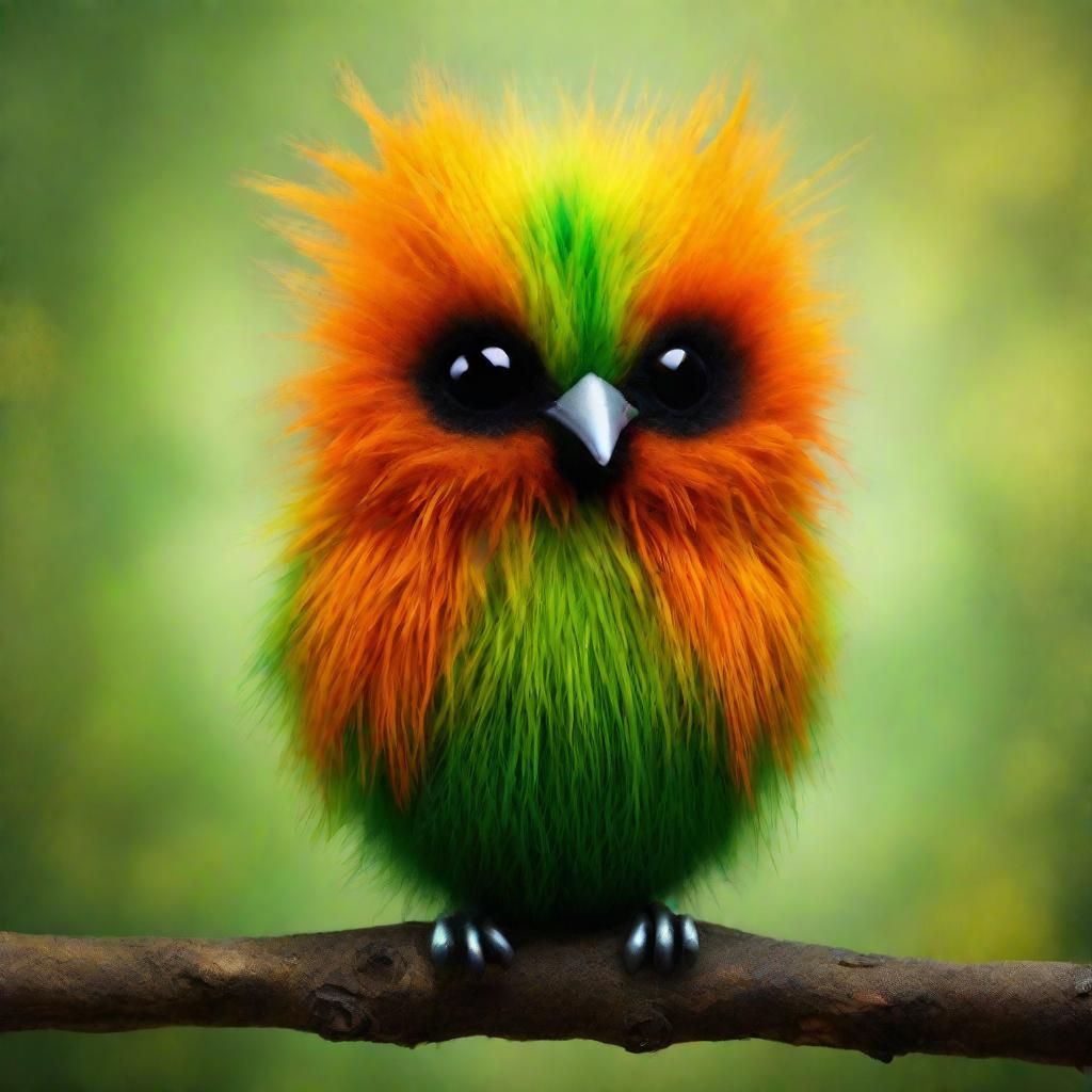 Fluffy Orange Bird with Mohawk in Gothic Punk Style