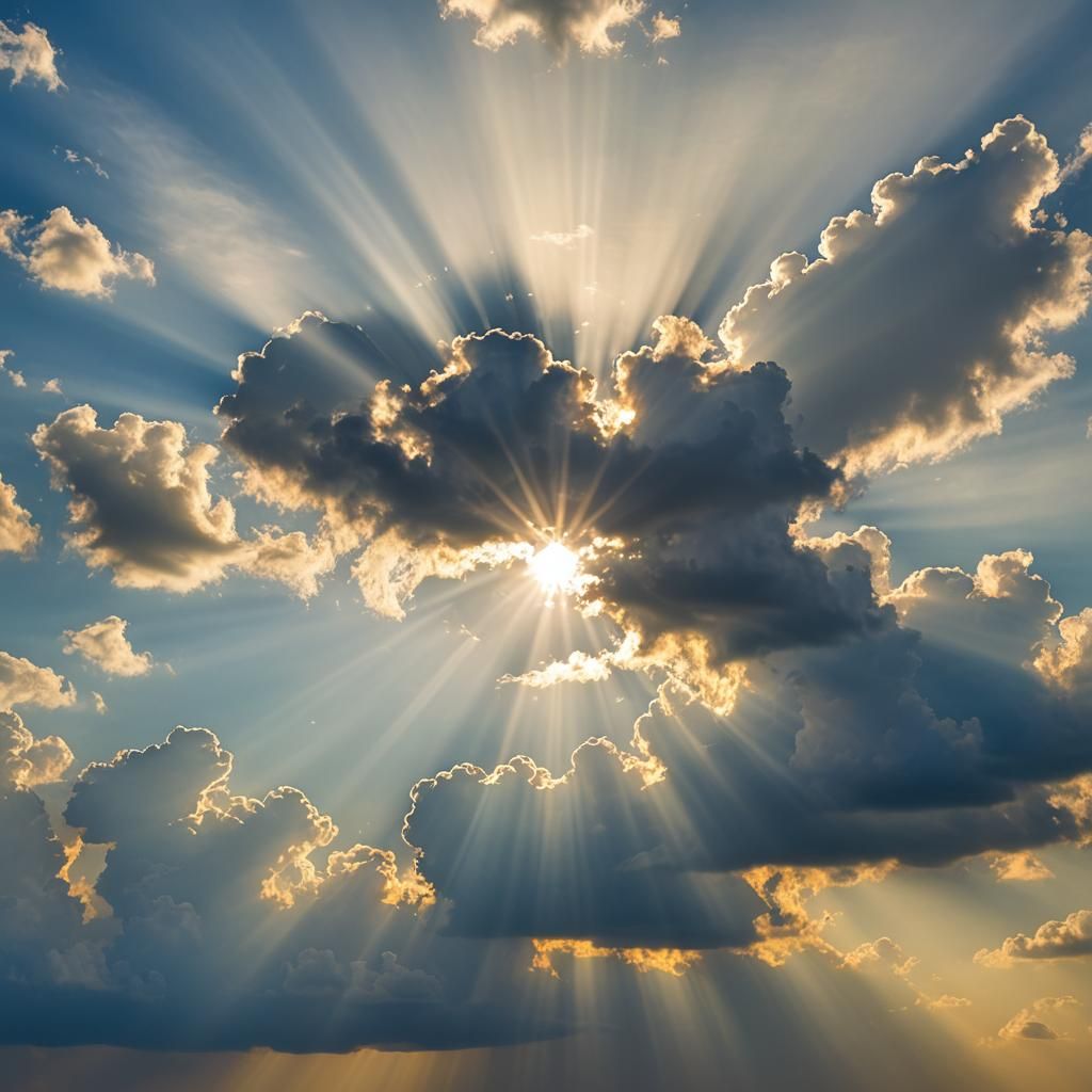 Divine Sunshine Beams Through Clouds