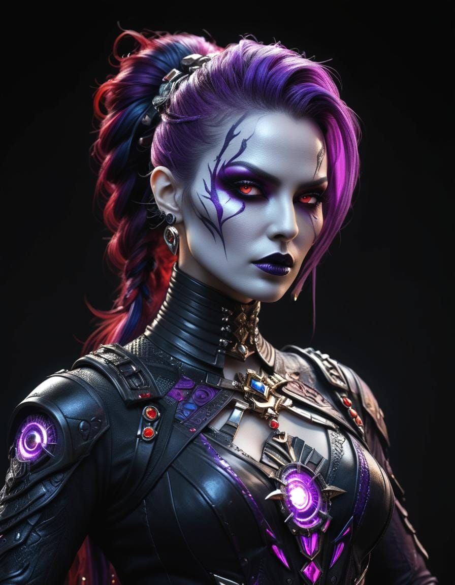 Cyberpunk Medusa with Neon Lighting and Dragon Scale Armor