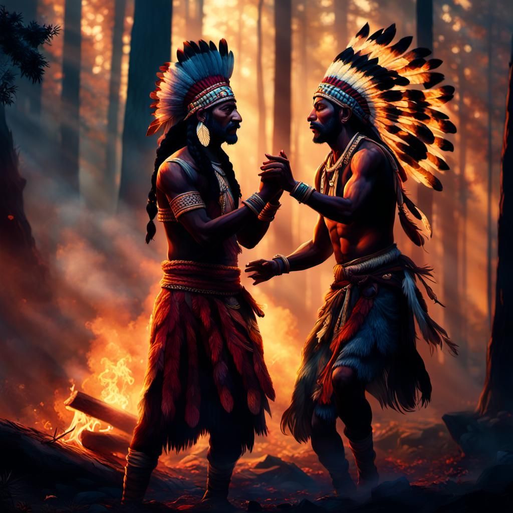 Native Americans Dancing in Forest: Hyperrealistic Concept A...