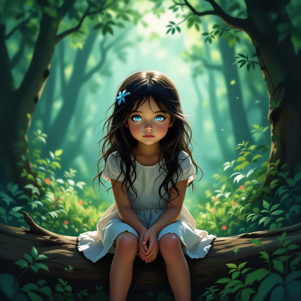 Mystical Forest Girl With Glowing Blue Eyes