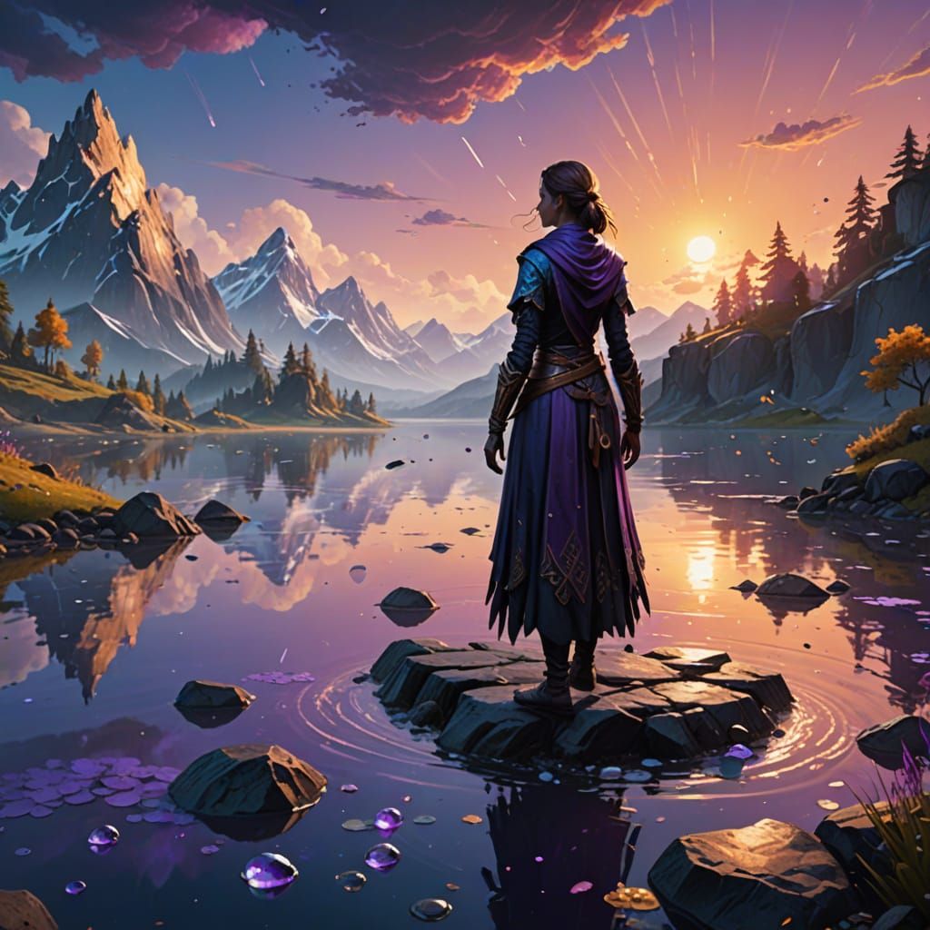 Woman in Lake at Dusk: Fantasy Concept Art