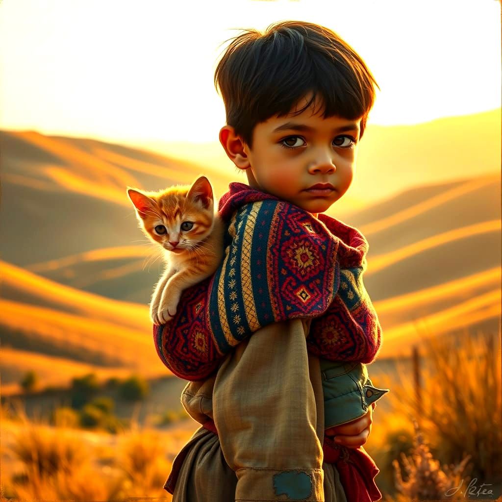 El niño y su gato  by @Elssy