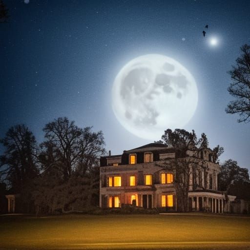 Haunted mansion with full moon