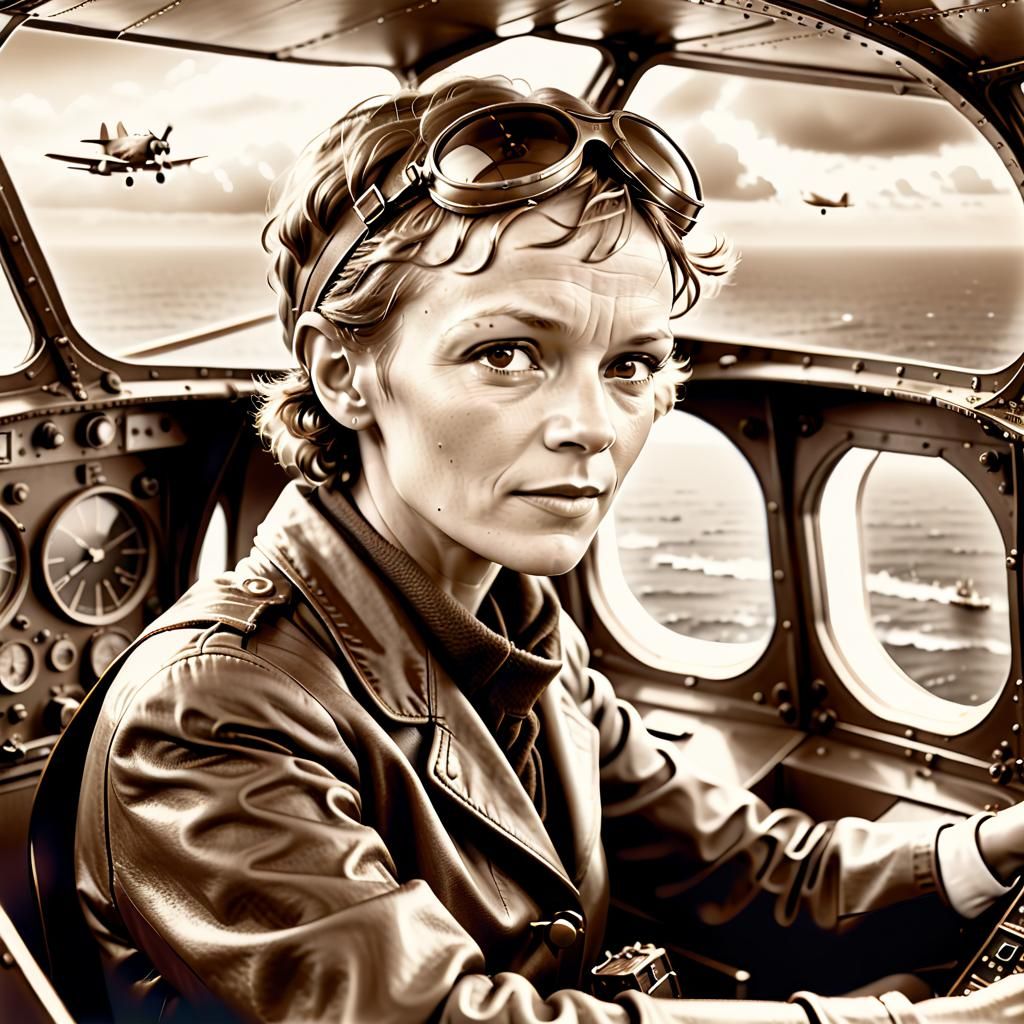 Amelia Earhart Flying Over The Pacific Ocean In 1937 Inspirational Woman Ai Generated Artwork 0783