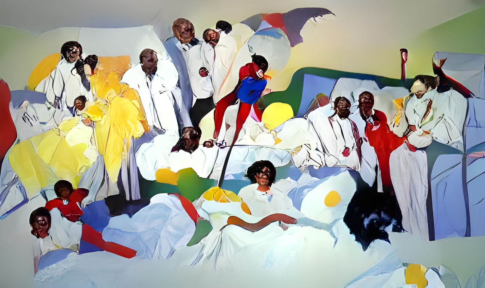 painting by Robert Colescott; inventors; colorful; Otis Frank Boykin