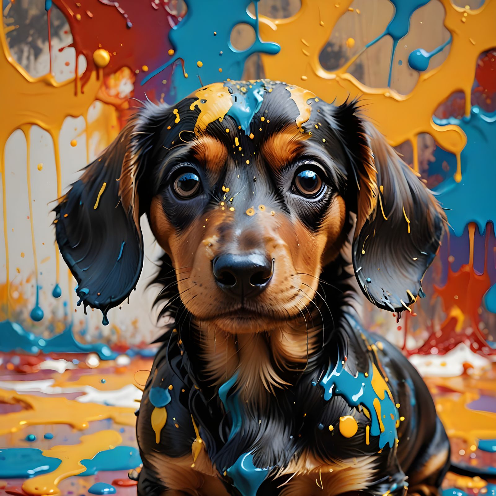 a dachshund puppy  got into the paint  by @WS