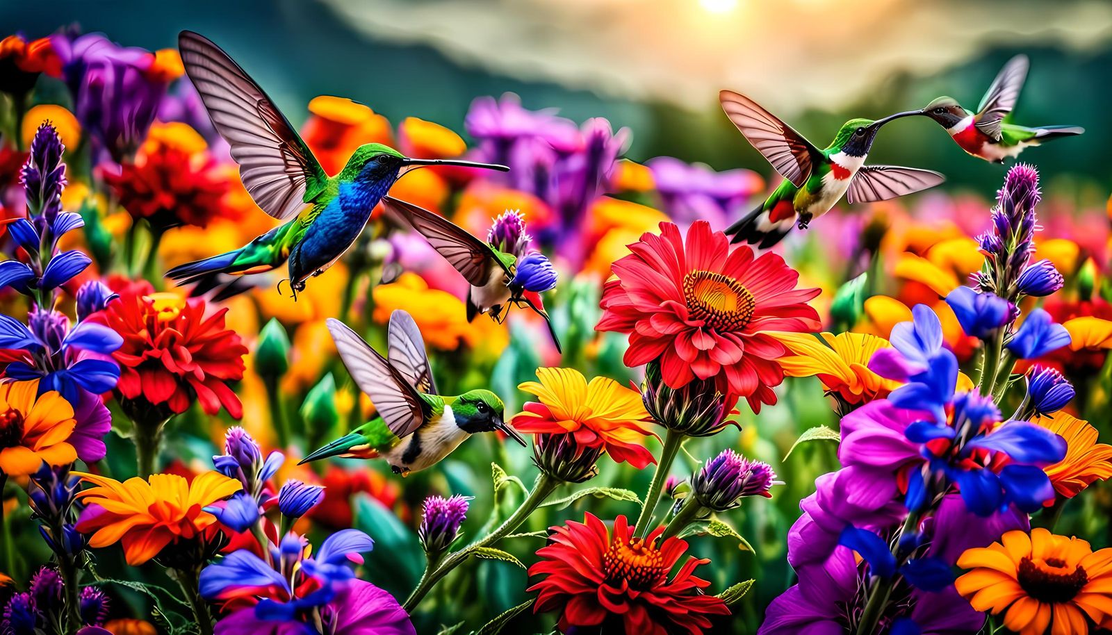 multi-colored flowers, humming birds  by @Ed Evans