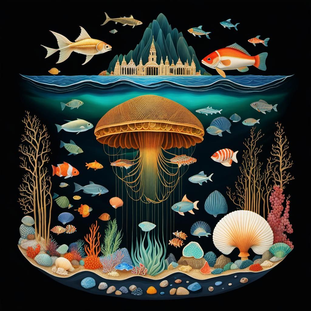 Cross Section diagram of sea ecosystem