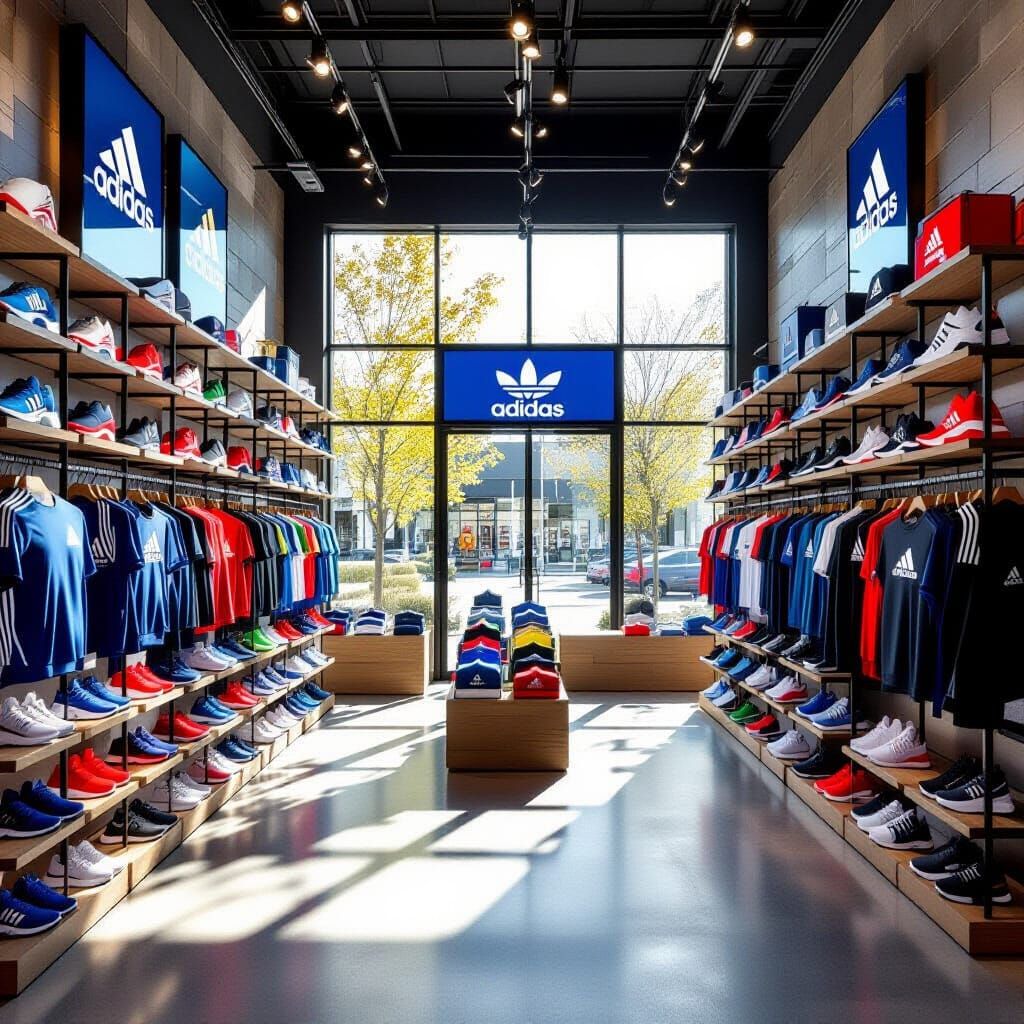 Vibrant Adidas Store Interior with Athletic Apparel