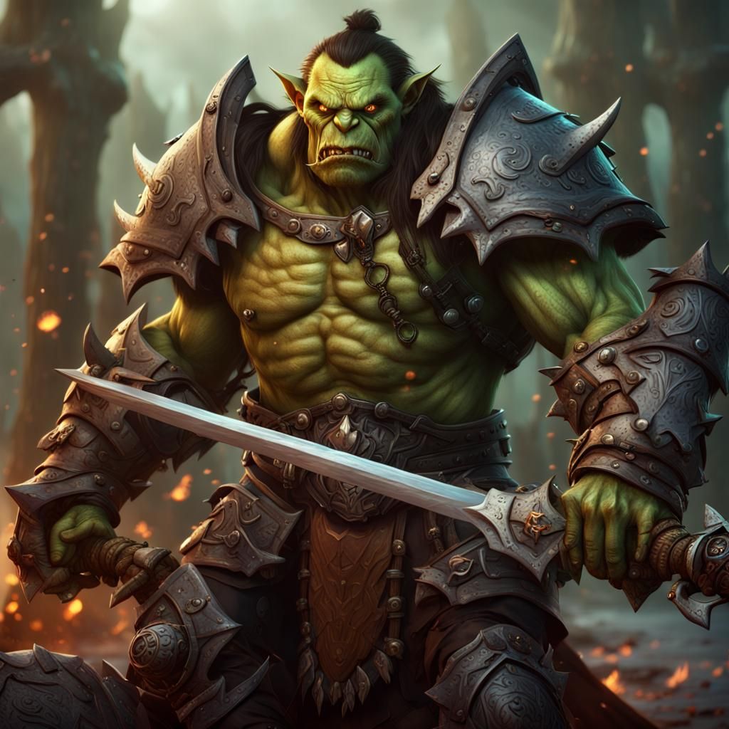 World of Warcraft Orc wearing plate armor, wielding a large sword - AI ...