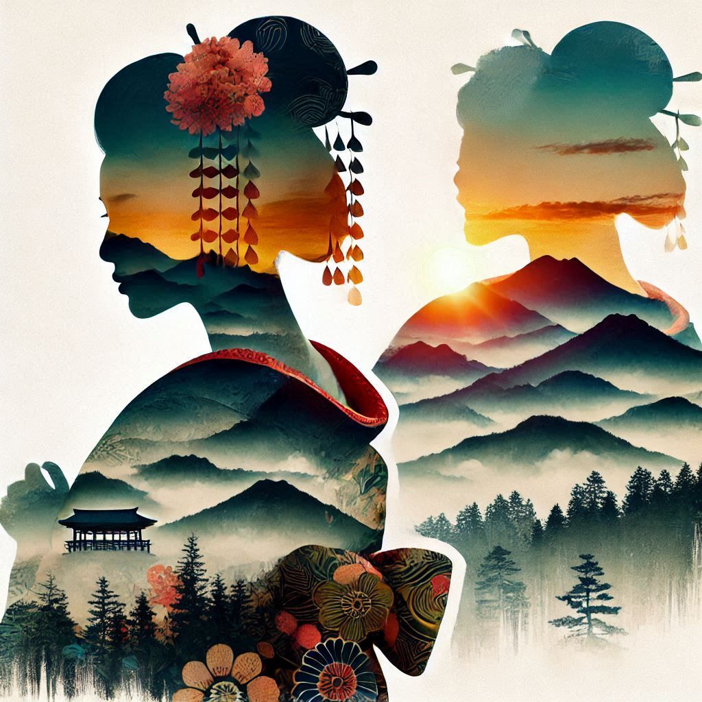 double exposure beautiful fantasy portrait landscape..