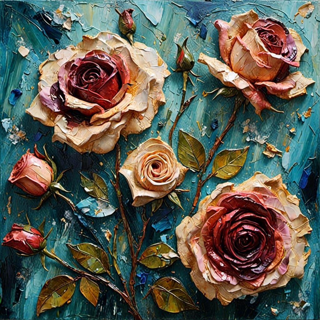 Close up of a breathtakingly elegant rose <lora:Impasto Painting:1.0> 