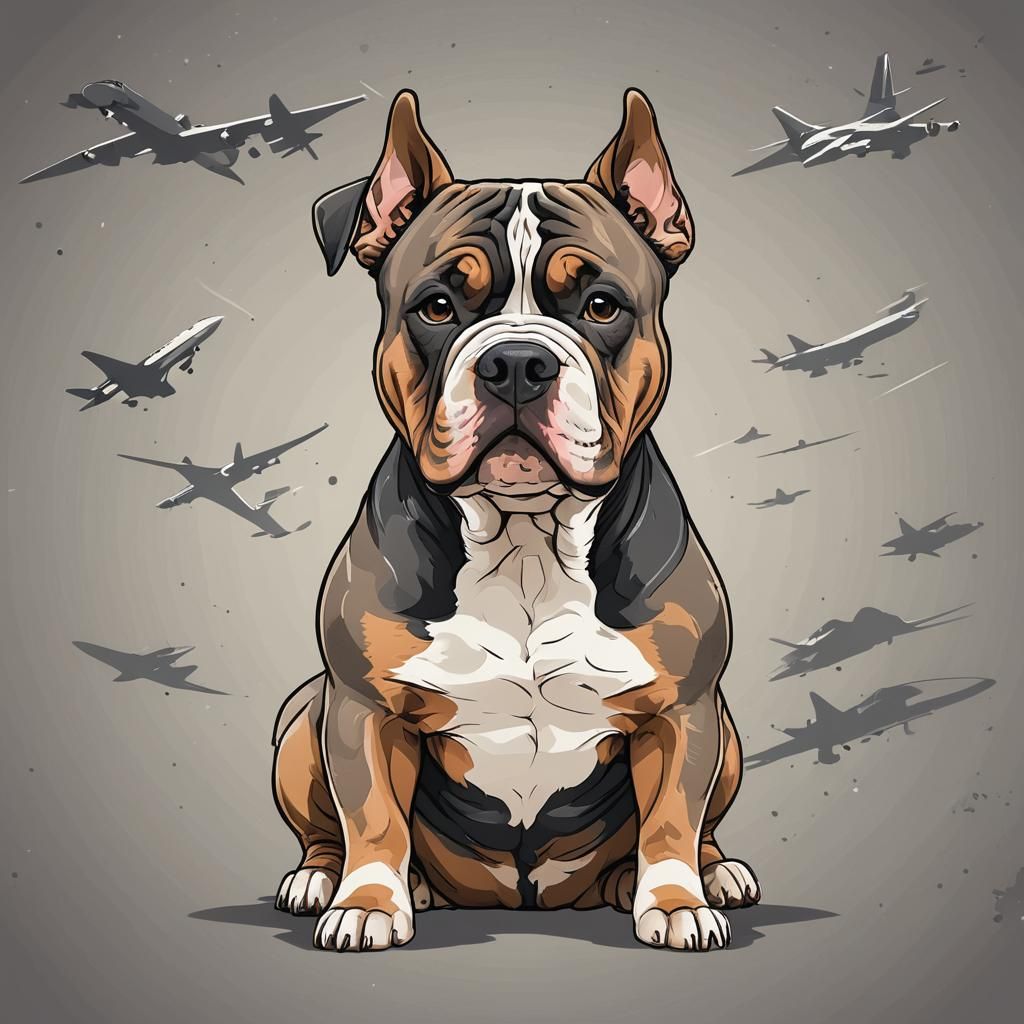 American Bully dog vector illustration 2d, front view, plane...