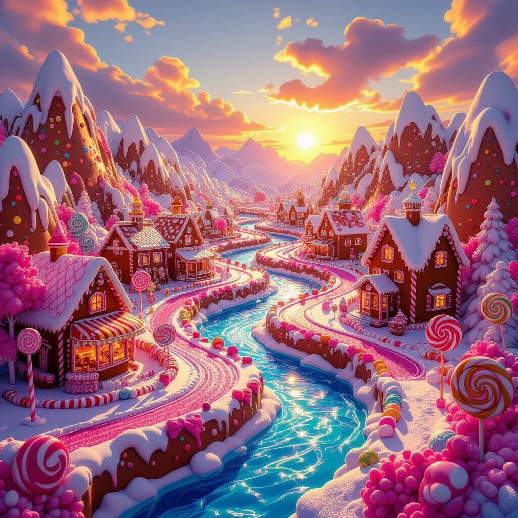 mountains on either side leading down into a valley, a river running along the bottom of the valley, ...  by @Steve1