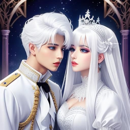 Teen Angel Princess and prince with white Outfits with white hair - AI ...