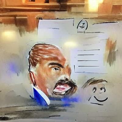 courtroom sketch of steve harvey on trial