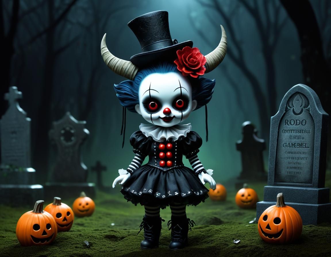 Surreal Dark Fantasy Landscape with Chibi Bull, Impasto Styl...