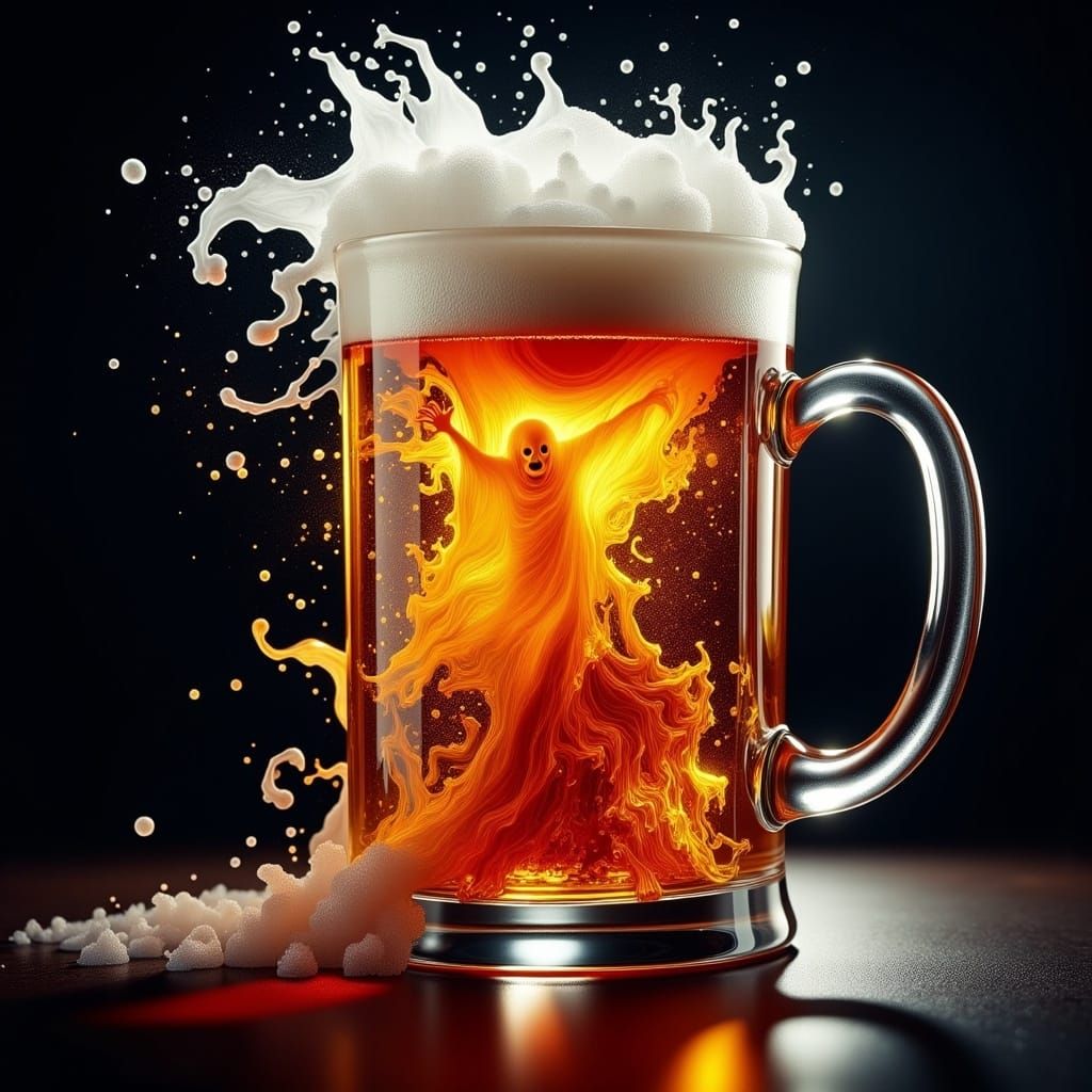  <lora:GhostlyGhosts:1.0>A beery ghost rising out of beer , climbing out of the glass 