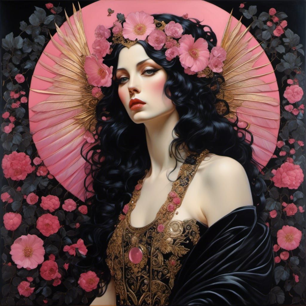 <lora:Broodiful:1.0> Pink and  black angel Klee Klimt Renoir...