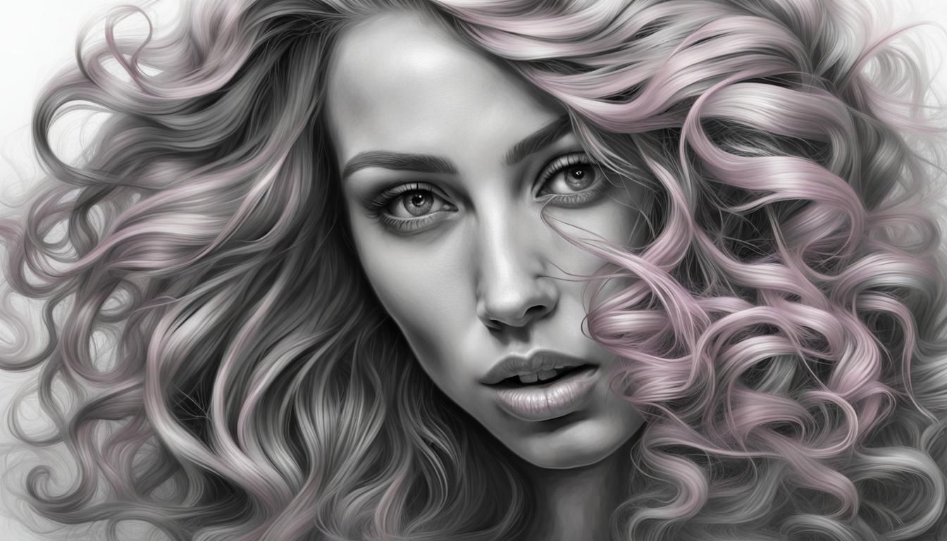 Black and white portrait of a woman with long wavy hair::pin...