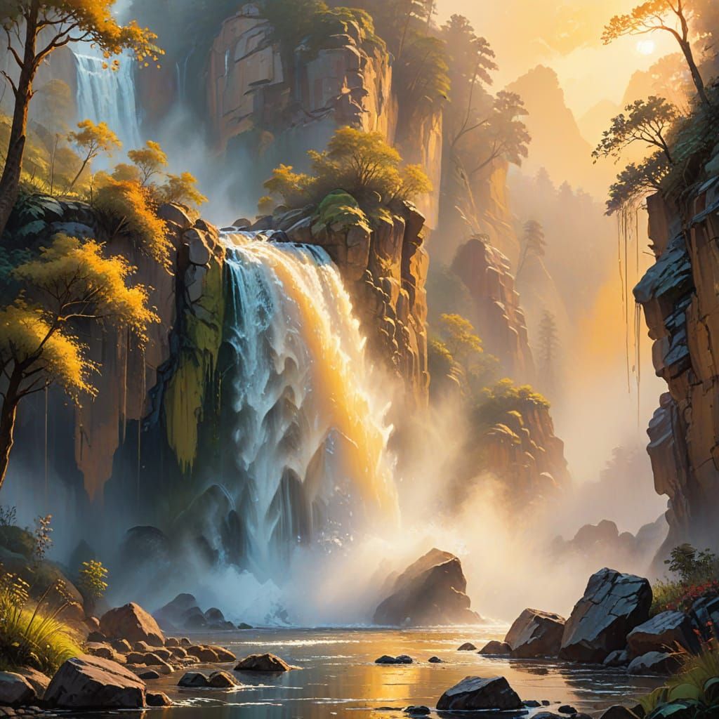 Morning mists over a waterfall    by @SorinV