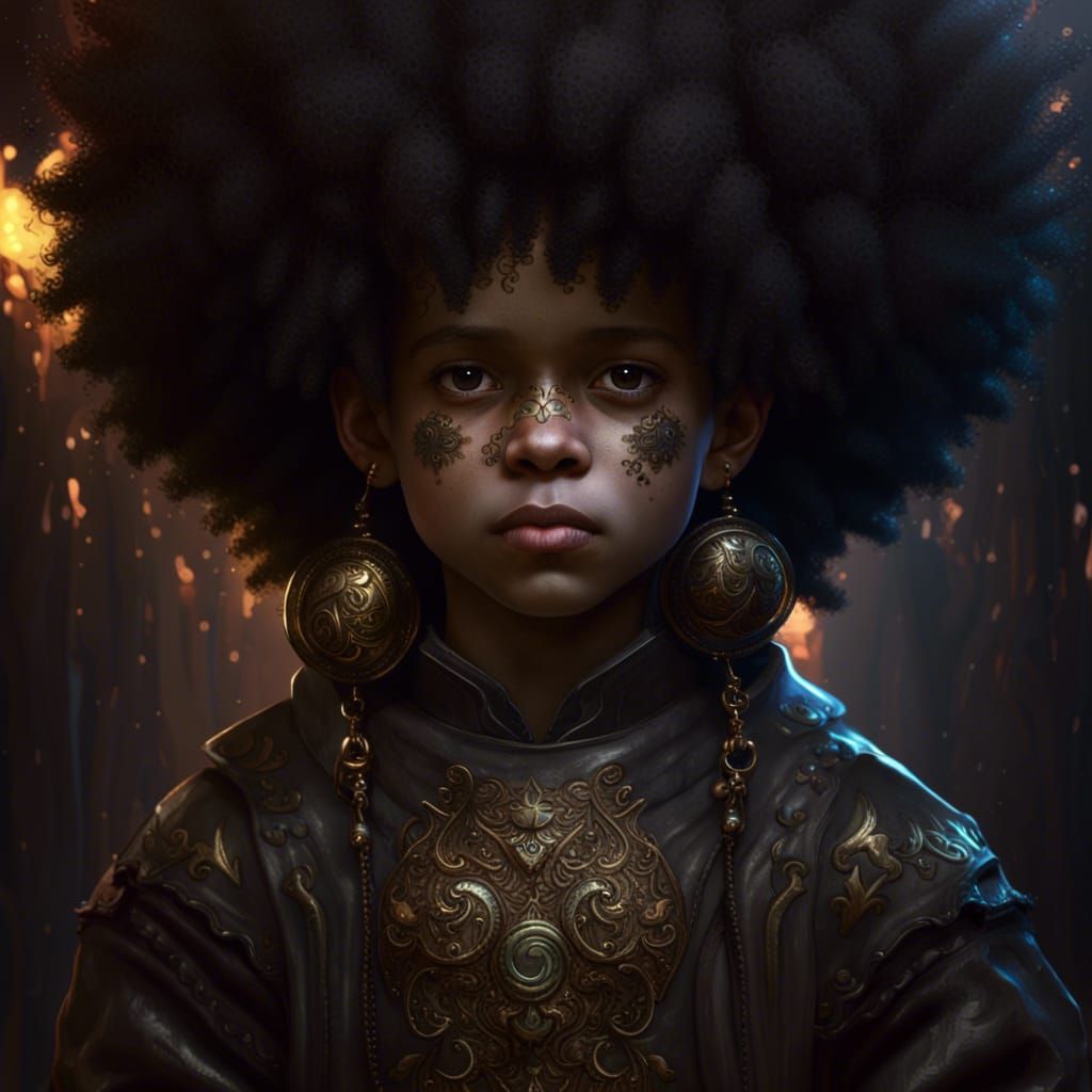 boy with afro hair and earing - AI Generated Artwork - NightCafe Creator