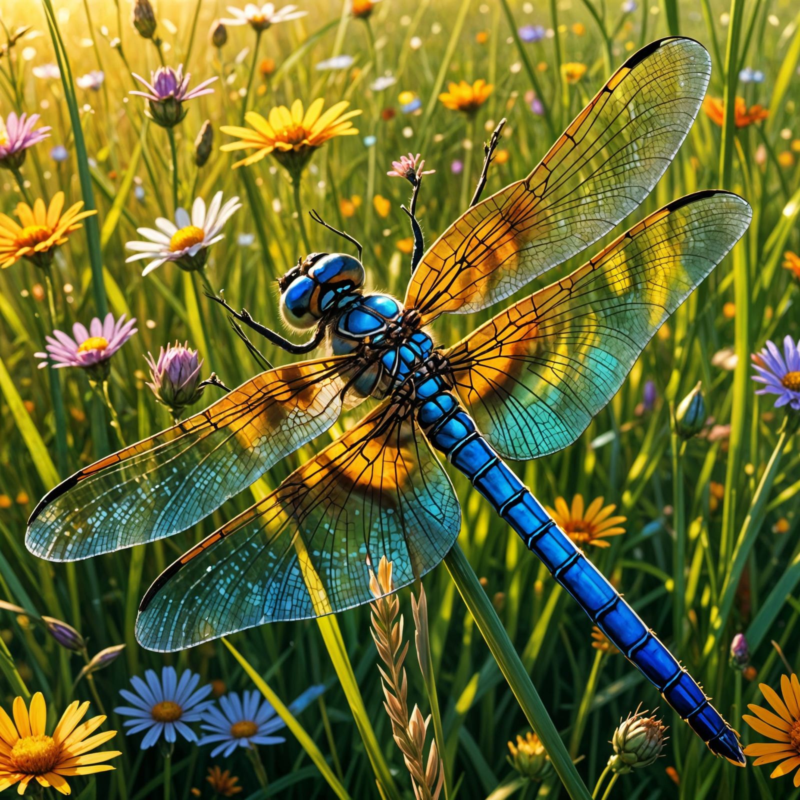 Blue dragonfly in a meadow.  by @Max Strandberg