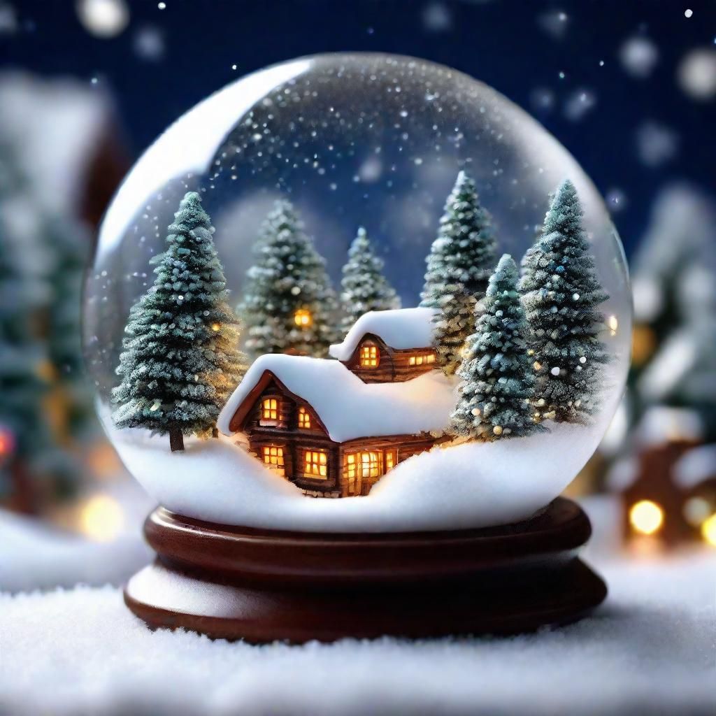 hyper-detailed snow globe, cute miniature Christmas snow tim...