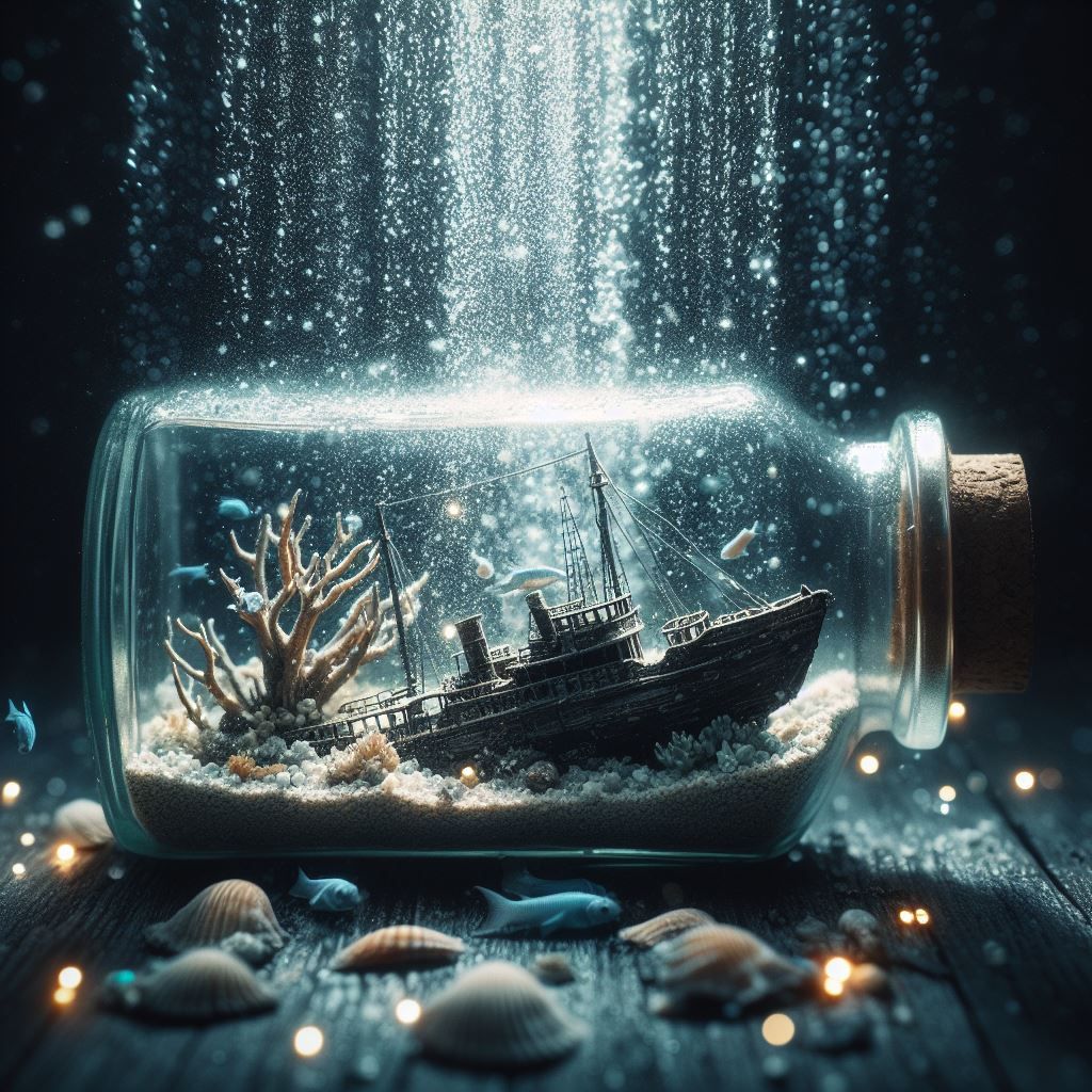 🌊🏺⚓️🛥️💫 Underwater shipwreck miniature in a bottle