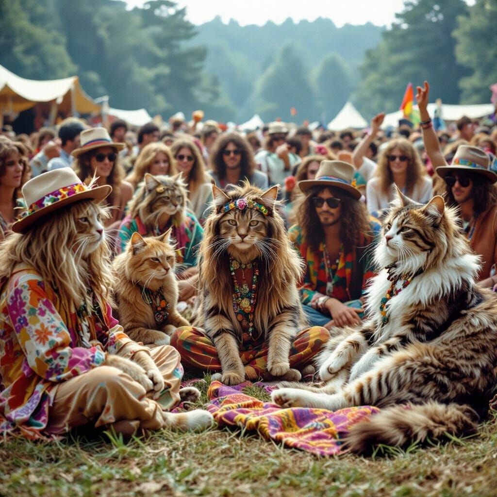 Baby Boomer Cats at Woodstock, 1969  by @Cake
