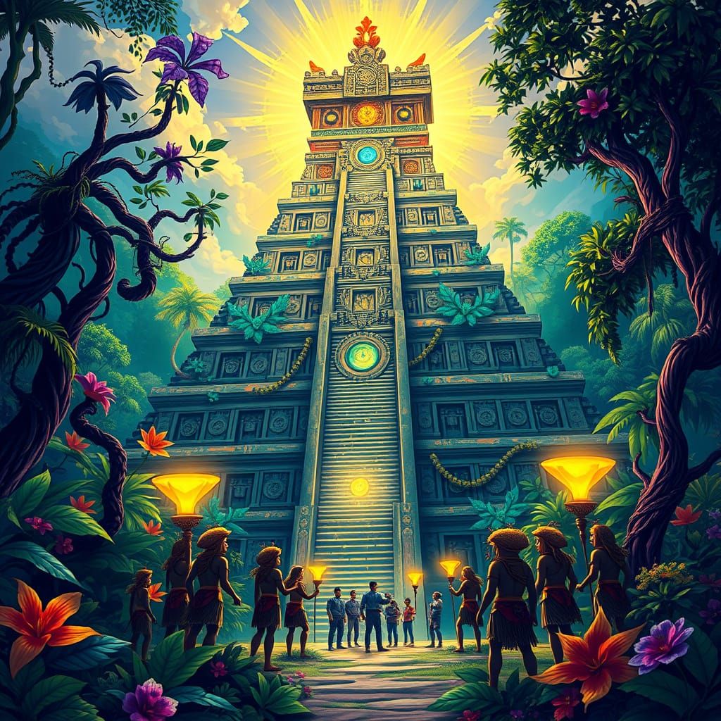 Ancient Mesoamerican Pyramid Radiates Ethereal Aur... - AI Art