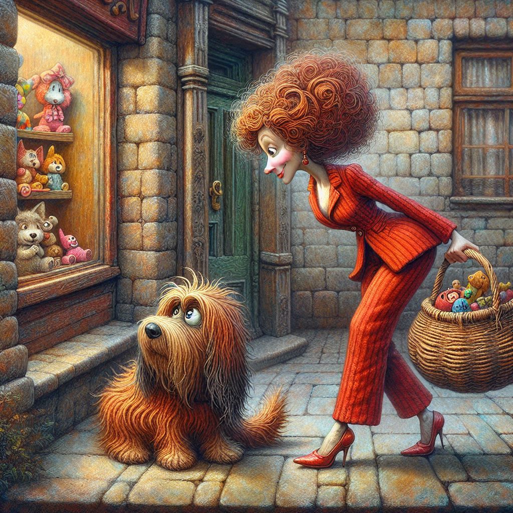 Cartoon Time: Checking out the Doggie Toy Store  by @Marshas Creative AI Designs