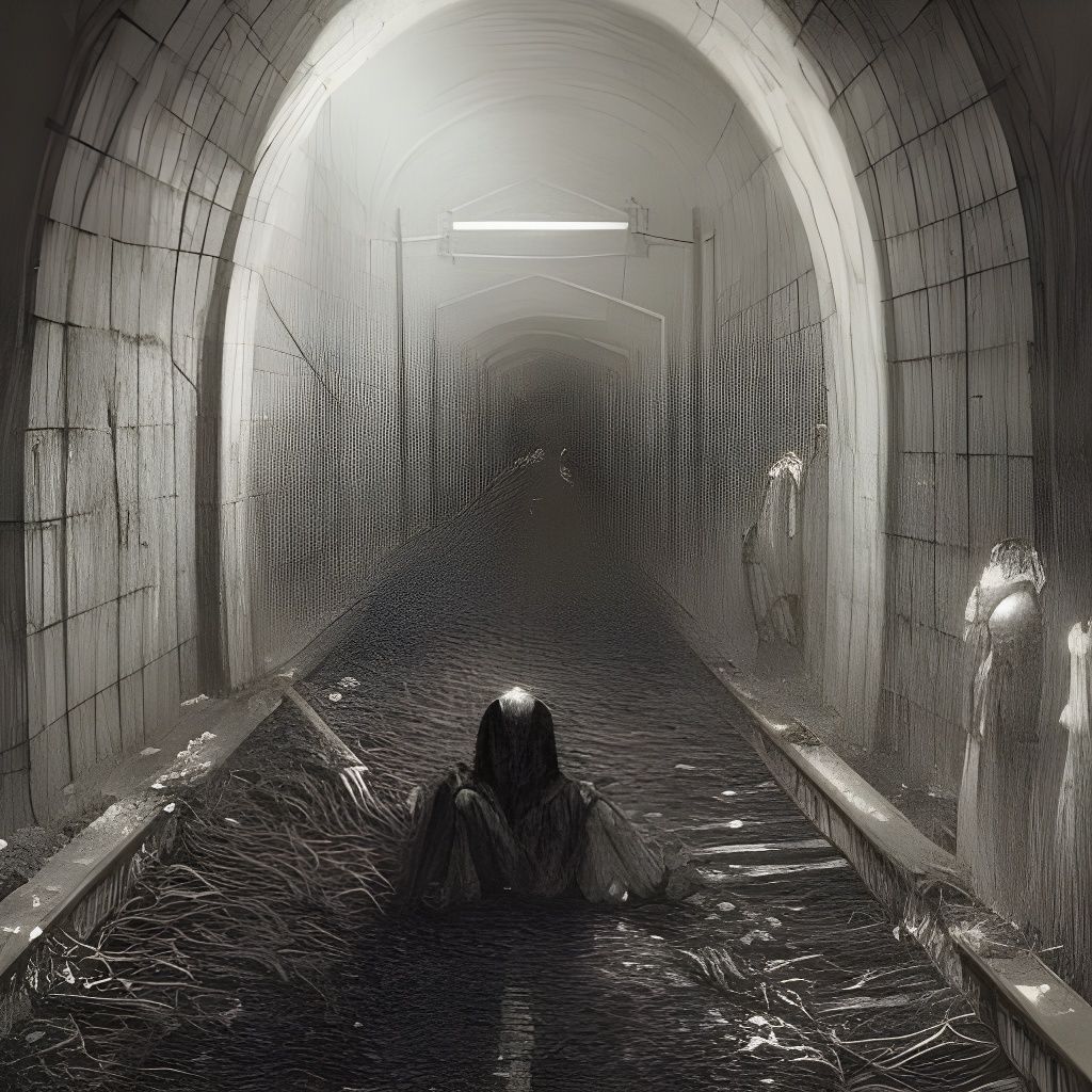 A dark, abandoned railway tunnel, with ghosts and ghouls.  by @Mairi Thompson