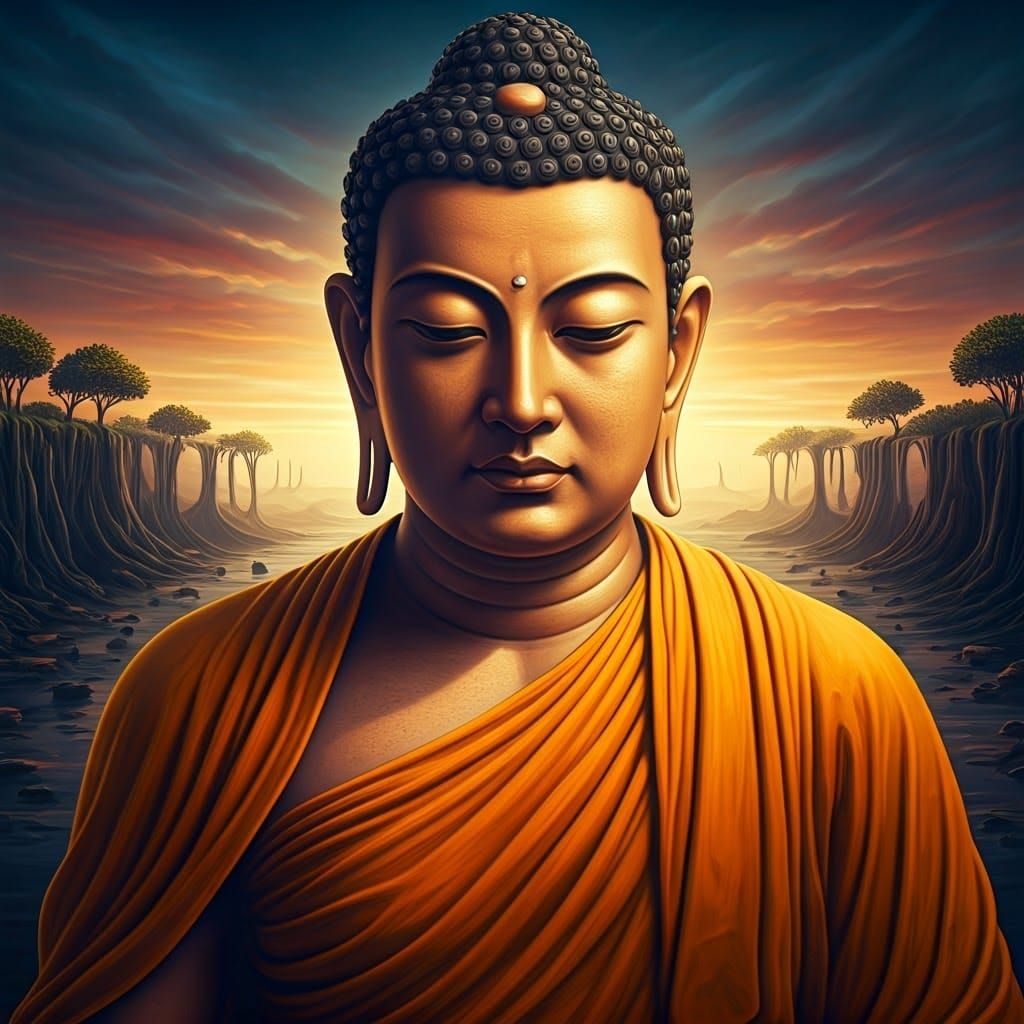 Buddha Embodies Infinite Compassion in Dreamlike, Surreal Sc...