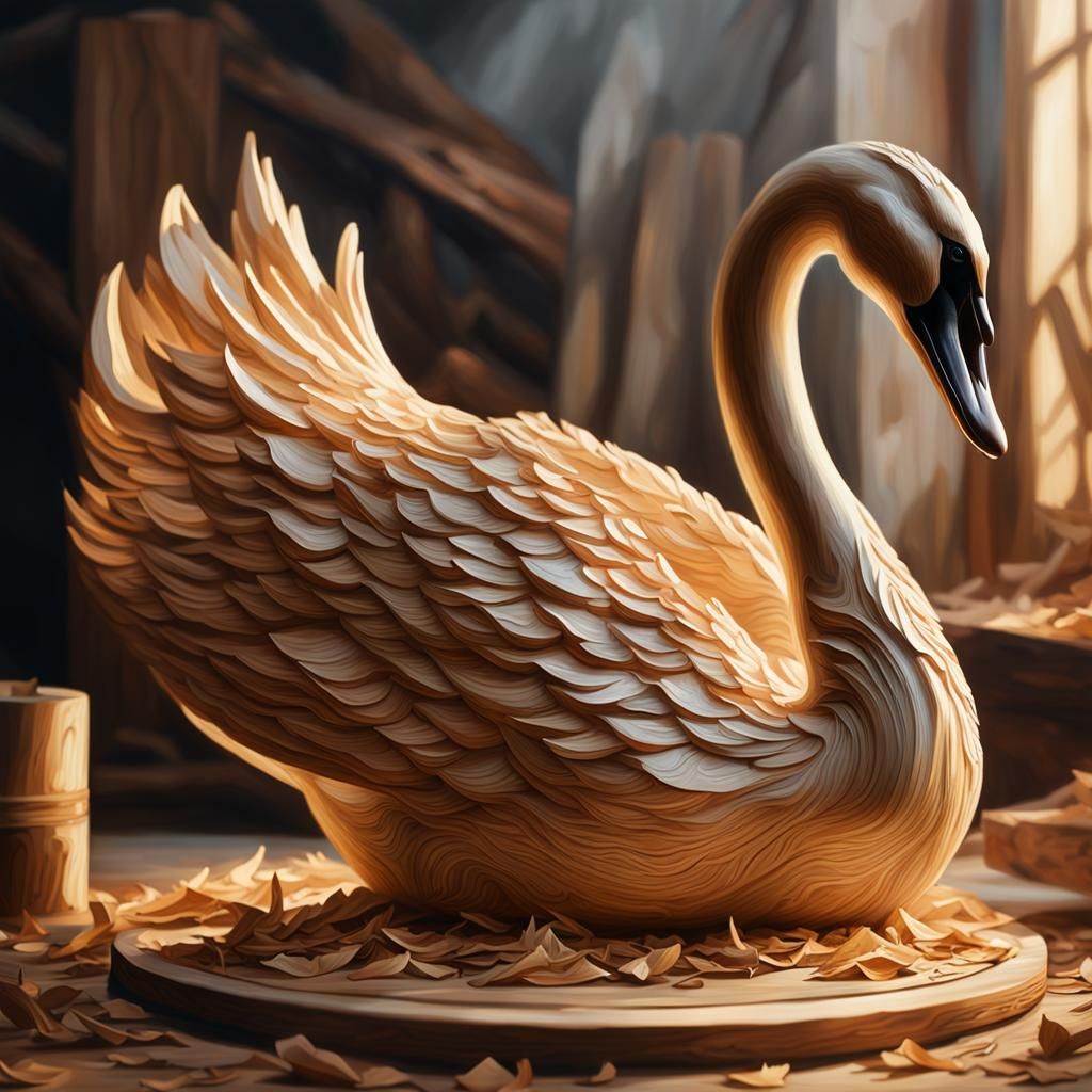 Wood Carving Of A Swan