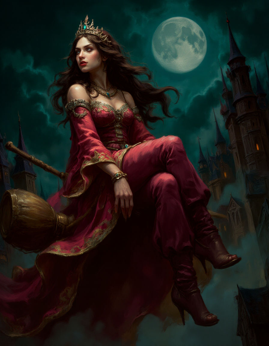 A fierce and elegant witch with sharp cheekbones 55