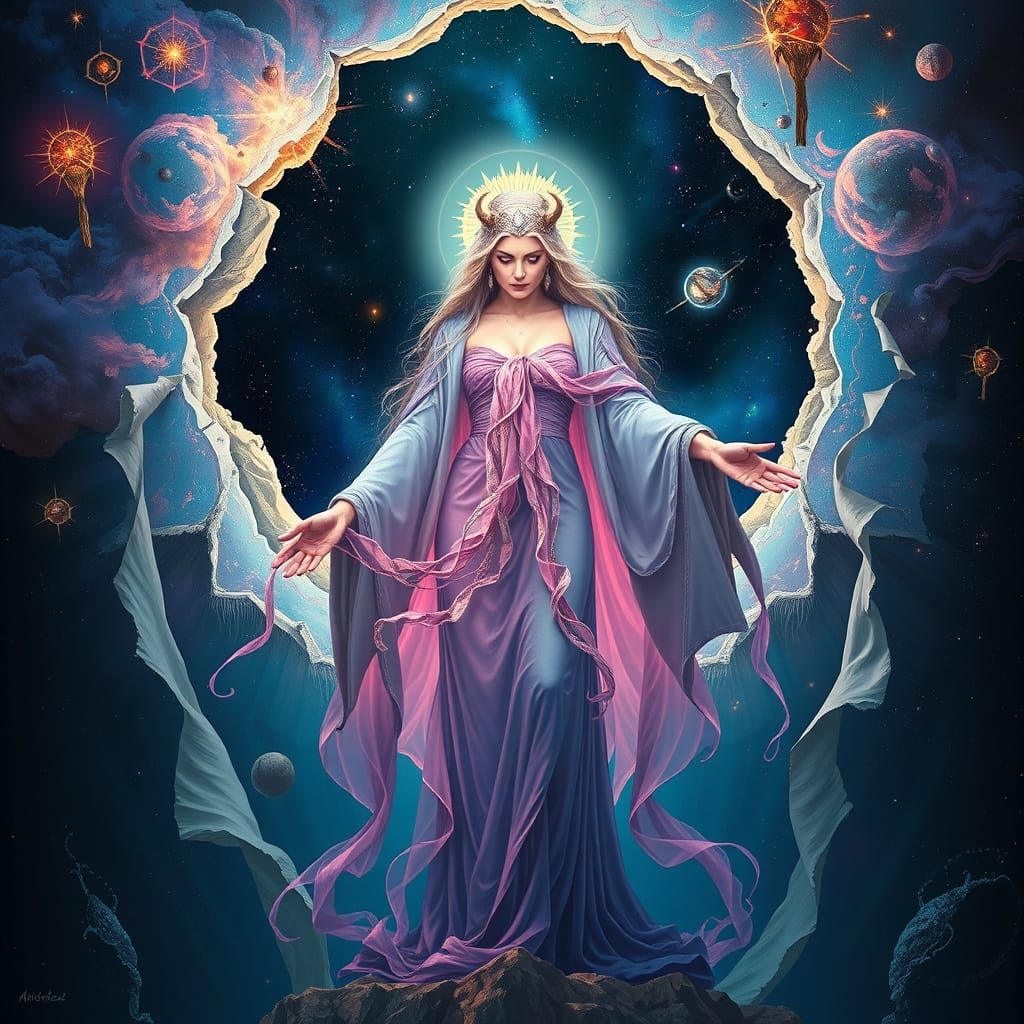Celestial Goddess Unravels the Cosmos