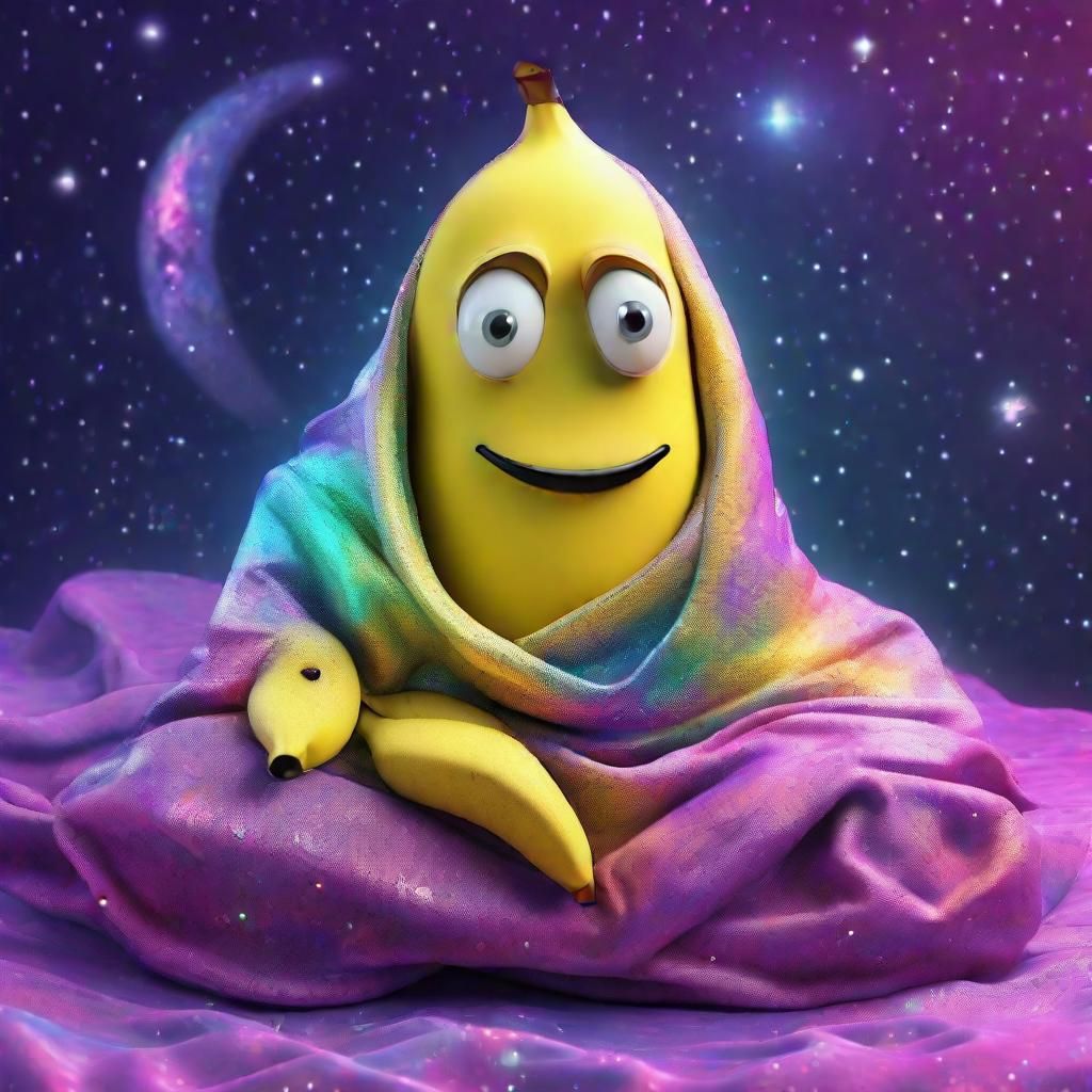 Sad Banana in Bed: Astral Cosmic Illustration