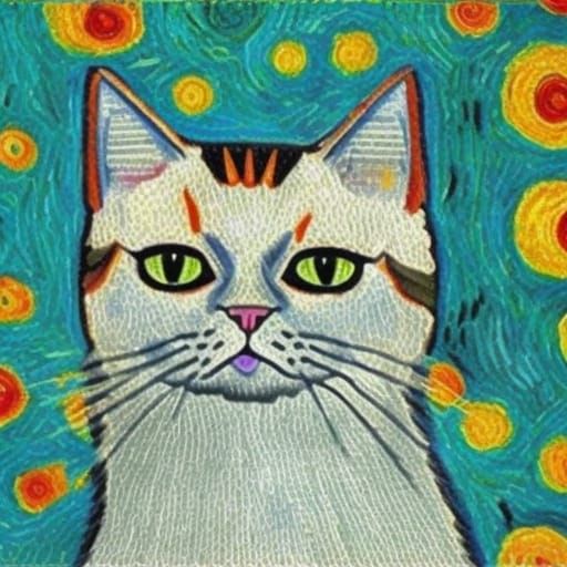 cat, crown, van Gogh  realistic