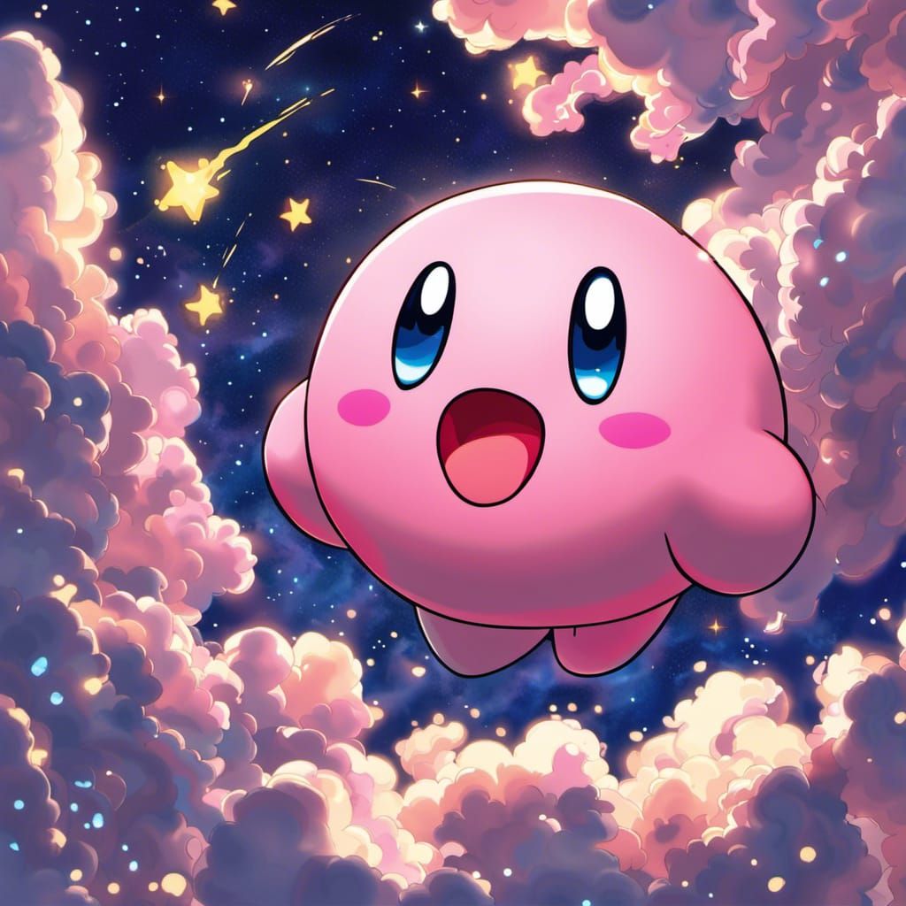 Kirby alone, floating in the night sky. - AI Generated Artwork ...