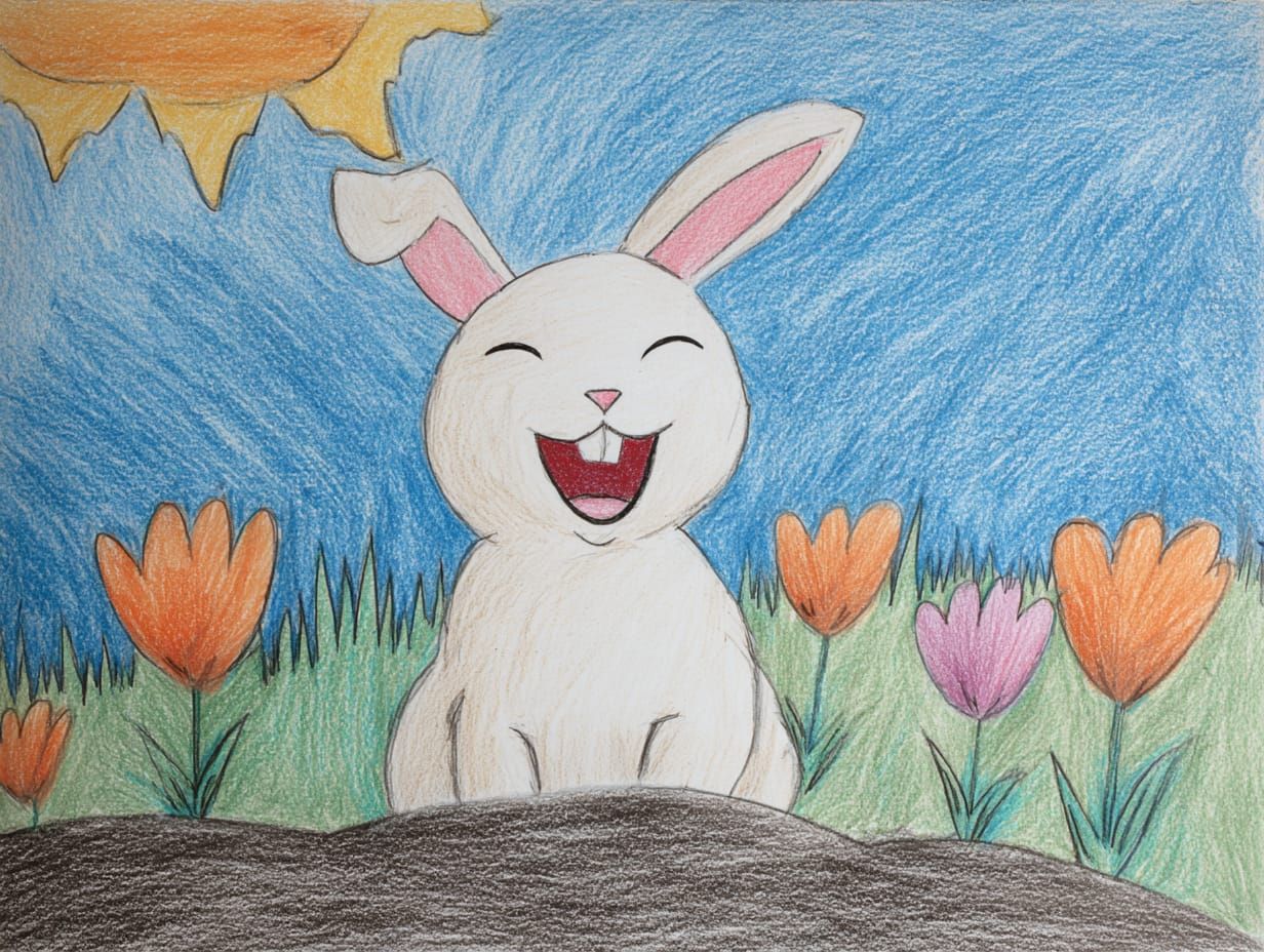 Child's drawing of laughing bunny