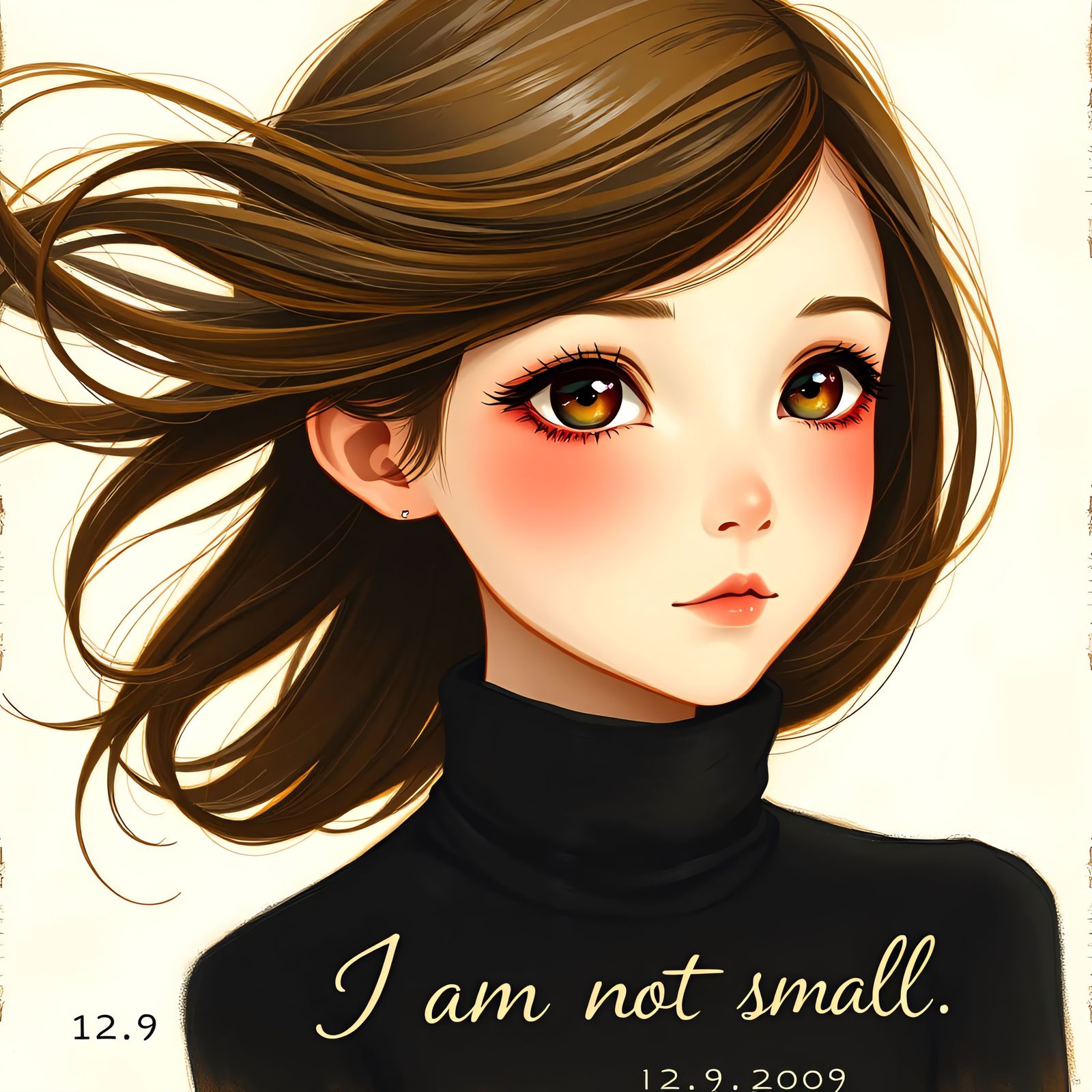 Girl with Sparkling Brown Pupils in Windy Day Portrait