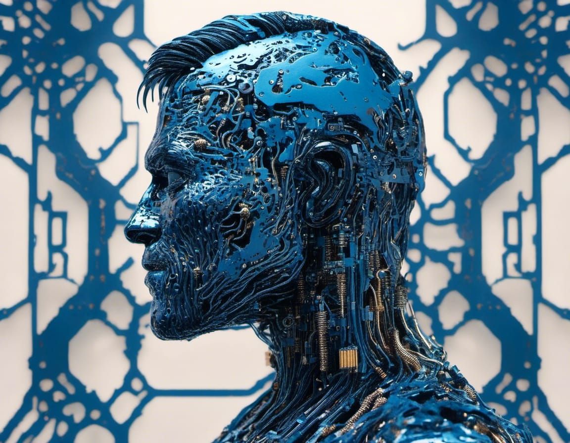 Intricate Circuit Board Inside Metal Head in Silhouette