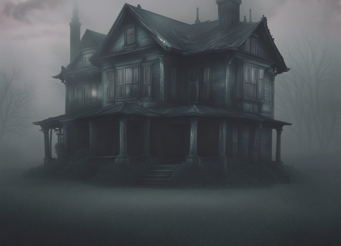 a haunted house, dreamlike, foggy dreamy, surrealism liminal space ...